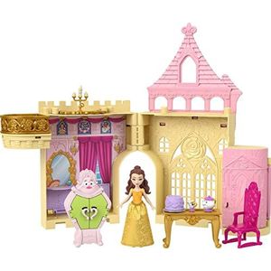 Mattel Disney Prinses Speelgoed, Stapelbaar Belles Kasteel Poppenhuis Speelset met Kleine Pop en 8 Onderdelen, Geïnspireerd op de Disney Film Reisspeelgoed en Cadeaus voor Kinderen HPL52