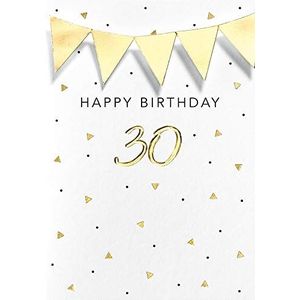 Verjaardagskaart voor 30e verjaardag zwart & goud - wimpelketting - 11,6 x 16,6 cm