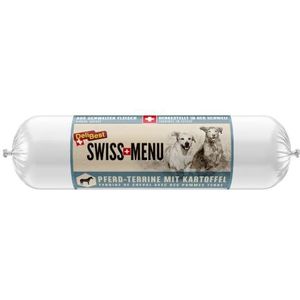 DeliBest Swiss MENU Paardenterrine met aardappelen, natvoer voor honden, van 100% vers paardenvlees, graanvrij en zonder toevoegingen, glutenvrij hoogwaardig hondenvoer voor volwassenen, 400 g worst