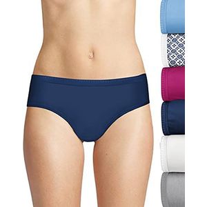 Hanes Ultimate Women's 6-Pack Breathable Cotton Hipster Panty, Swiss Blue, White, Concrete PE Heather, Fresh Berry, Navy Eclipse, Crochet Boho Print, 7