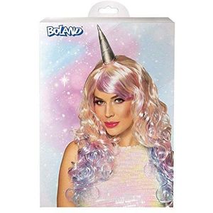 Boland 85056 - pruik eenhoorn stargaze, kunsthaar, lang haar met hoorn, kapsel, pastelkleuren, accessoire, kostuum, carnaval, themafeest