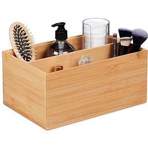 Relaxdays opbergdoos bamboe - opbergbox - 2 vakken - bureau - badkamer - opberger - natuur - M