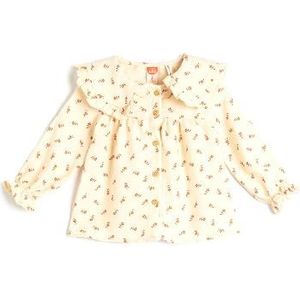 Koton Babygirl Shirt met lange mouwen, brede Peter Pan-hals, ruches, detail, zachte touch stof, Beige design (0d5), 9-12 Maanden