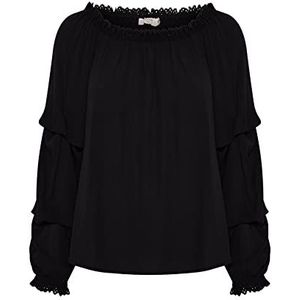 Cream Dames Top Lace Details Losse A-Shape Long-Sleeves, Pitch Black, 36