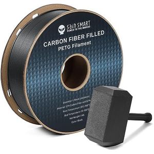 SainSmart PETG-filament, 1,75 mm 3D-printfilament, stijf, licht, hittebestendig en slijtvast, voor de meeste FDM-3D-printers, maatnauwkeurigheid +/-0,04 mm, 1 kg spoel, zwart