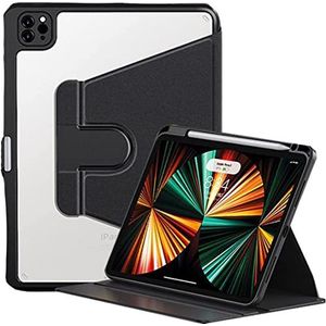 Case Fit 2018/2017 iPad 9.7 6e/5e generatie - Anti-buigende transparante achterkant met standaard rotatie, automatisch wakker slapen, zwart
