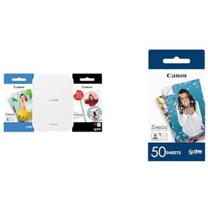 Canon 5452C007 Zoemini 2""Printing Kit"" fotoprinter incl 30 vellen zink fotopapier (20 stickers 5x7,6cm + 10 cirkelstickers 3,3cm), met accu, S,Wit & Canon ZINK PAPER ZP-2030 50 sheets EXP HB