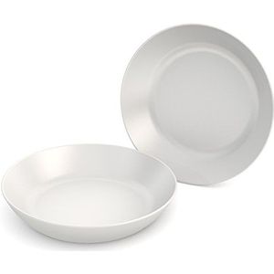 Ornamin Bord diep Ø 15 cm wit set van 2 melamine (model 415) / kunststof borden, serveerschaaltjes, mueslischaal