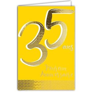 Afie 69-2435 wenskaart voor de 35e verjaardag goud glanzend gestructureerd voor heren, kleurtekst, voor binnen, met enveloppen, gemaakt in Frankrijk, ColorAges