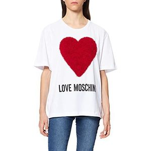 Love Moschino Dames oversize korte mouwen maxi hart met tule ruffle applique en logo print. T-shirt, A00+cuore Rosso, 38