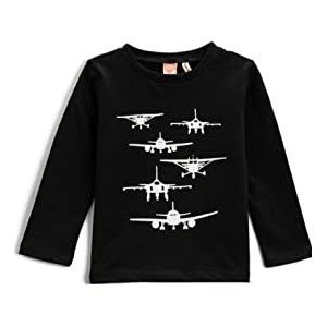 Koton Bedrukt T-shirt, lange mouwen, ronde hals, katoen, T-shirt voor kinderen, zwart (999), 18-24 meses