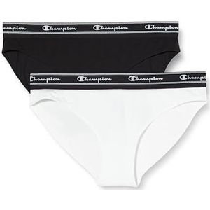 Champion Seasonal Underwear W Bikini Script Logo x2 Slip, Wit/Zwart, L Dames -FW23, Bianco/Nero