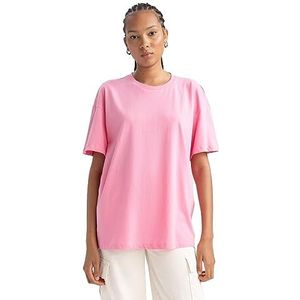 DeFacto Dames T-shirt - Klassiek basic oversized shirt voor dames - comfortabel T-shirt voor vrouwen, roze, XS
