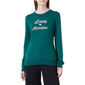 Love Moschino Damestrui met lange mouwen, met Italiaans logo, jacquard Intarsia pullover, groen, 46