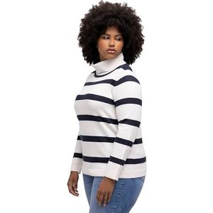 Ulla Popken Dames coltrui, geknoopt met strepen, off-white, normaal, gebroken wit, 58/60 NL