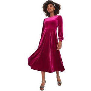 Joe Browns Fluwelen midi-jurk met pofmouwen en pofmouwen, roze, 12, Magenta, 38
