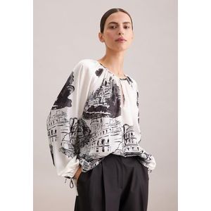 Seidensticker Damesblouse, oversized fit, print, lange mouwen, raglanblouse, modieuze blouse, wit, 34