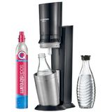 SodaStream Crystal 3.0 watersproeier, 45 cm, 1 x Quick-Connect CO2-cilinder en 2 x glazen karaffen, zilver, zwart, titanium