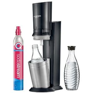 SodaStream Crystal 3.0 watersproeier, 45 cm, 1 x Quick-Connect CO2-cilinder en 2 x glazen karaffen, zilver, zwart, titanium