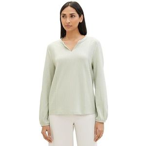 TOM TAILOR T-shirt met lange mouwen voor dames, 34914 - Desert Green White Dunne Streep, XL