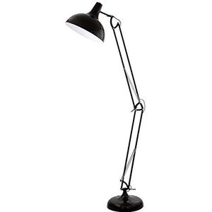 EGLO Staande lamp Borgillio, 1-lichts vintage staande lamp in industrieel design, staande lamp van staal, kleur: zwart, fitting: E27, incl. voetschake
