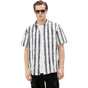 Koton Herenshirt met korte mouwen, Psychedelisch bedrukt, klassieke hals, katoenen shirt, Black Stripe (9s9), S