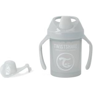 Twistshake Mini Cup with Leak Proof Soft Drinking Spout 230ml, Spill Free Trainning Sippy Bottle with Fruit Mixer and Silicone Seal for Toddlers and Babies, 4+ Months, BPA Free, Light Grey