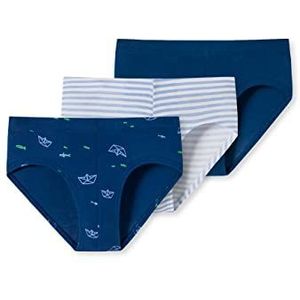 Schiesser Jongens 3-pack slips onderbroeken ondergoed, donkerblauw patroon, 128, Donkerblauw patroon, 128 cm