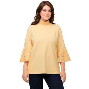 Ulla Popken - Trainingspak - Lichtgeel - Sweatshirt met Geborduurde Mouwen