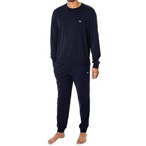 Emporio Armani Pajama Interlock voor heren, met sweatshirt en manchetten, set van 2 stuks, marineblauw, XL