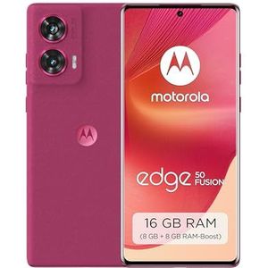 Motorola edge50 Fusion Smartphone (6,7 inch FHD+ POLED-display, 50 MP camera, 8/256 GB, 5000 mAh, incl. 68W oplader, Android 14) Hot Pink, incl. beschermhoes + telefoonhouder [exclusief bij Amazon]