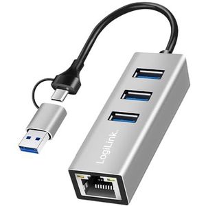 LogiLink - UA0440 - Docking Station - Zilver - USB-A en USB-C met 3 Havens