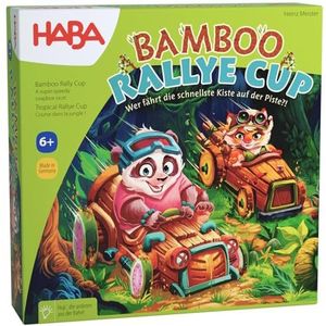 Haba Bamboo Rallye Cup 2010883001 Actie dobbelstenen bordspel voor kinderen vanaf 6 jaar, met grappige claxon van hout, turbulente interacties met ergerfactor