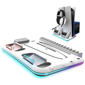 AKUMA Cyber A01 Ondersteuning Multifonction Avec Ventilator voor PS5 Slim Disc/Digital, PS5 Disc en PS5 Digital, Chargeur Rapide voor 2 handgrepen, Ondersteuning Casque en RGB-lamp, Jeux-Rangement