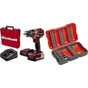 Einhell Accu-boormachine TE-CD 18/50 Li BL Power X-Change, 18 V, 50 Nm, incl. 2 x 2 Ah accu's en oplader) & kwb Bitbox voor impact-/slagmoersleutel 37-delige bitset, E C 44626 shafts