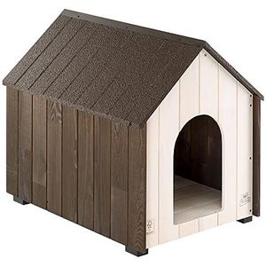 FERPLAST hondenkennel voor buiten, hondenhok medium honden, KOYA MEDIUM houten hondenhok FSC met niet-giftige verf, ventilatiegaten, isolerende voeten, 54,5 x 74,5 xh 66,5 cm.