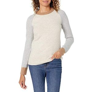 Amazon Essentials vrouwen Classic-fit Soft-Touch Long-Sleeve Crewneck trui,Havermout Grijs Kleurblok,S-M