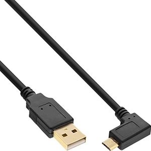 InLine 31705T Micro-USB 2.0 kabel, USB-A-stekker naar micro-B stekker schuin, vergulde contacten, 0,5 m