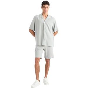 DeFacto Herenoverhemd met korte mouwen en korte mouwen, stijlvol geweven bovendeel, LT.Kaki XS, khaki, XS