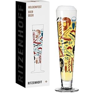 bierglas 330 ml – serie Heldenfest motief nr. 11 – Barber – rond en meerkleurig –koper, blauw, rood, zwart