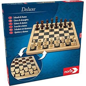 Noris Schaak en Dammen Deluxe Hout 2-In-1 - Bordspel | Geschikt voor 2 spelers vanaf 6 jaar | Hoogwaardig houten spel