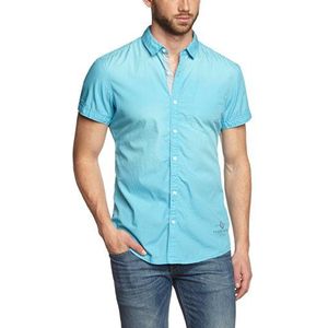 edc by ESPRIT Heren slim fit vrijetijdsoverhemd korte mouwen 054CC2F004, Turquoise (Tech Blue 448), L