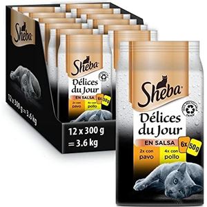 Sheba Délices du Jour Natvoer voor katten, vogelaroma, 12 x 6 zakjes x 50 g