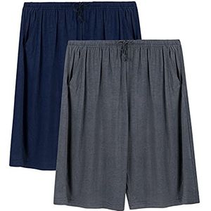 Chalier Cozy 2 stuks pyjamabroek voor heren, kort, zacht, broek, shorts, modal, elastische nachtkleding met zakken, grijs + marineblauw1, XL