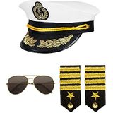 Widmann 68543 68543 Kostuumset kapitein, muts, 2 Epauletten en bril, marine captain, accessoires, carnaval, verkleding, themafeest, uniseks, volwassenen, meerkleurig, eenheidsmaat