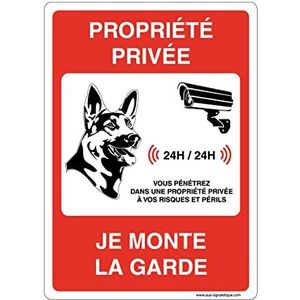 AUA SIGNALETIQUE - Informatiebord met afgeronde hoeken – Privée sous video – hond Je Monte La Garde – 150 x 210 mm, pvc 1,5 mm