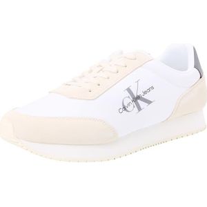 Calvin Klein Jeans Heren Retro Runner Su-ny Mono Ym0ym00804 Cupsole Sneaker, Wit Helder Wit C Wit Houtskool Grijs, 43 EU