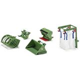 siku 3658, 5-Piece Front-Loader Accessory Set, 1:32, Green, Suitable for all siku tractors with front loader at 1:32 scale