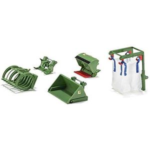 siku 3658, 5-Piece Front-Loader Accessory Set, 1:32, Green, Suitable for all siku tractors with front loader at 1:32 scale