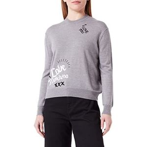 Love Moschino Dames Regular Fit Lange Mouwen Ronde Hals met Borduurwerk Mix Trui Sweater, Medium Gray, 42